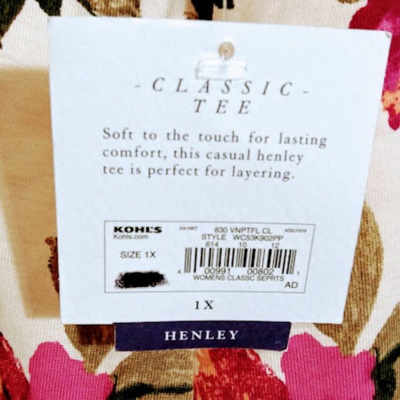 FLORAL TOP*HENLEY STYLE*BRIGHT FLORAL PATTERN*WOMEN 1X*CROFT & BARROW - Picture 6 of 6